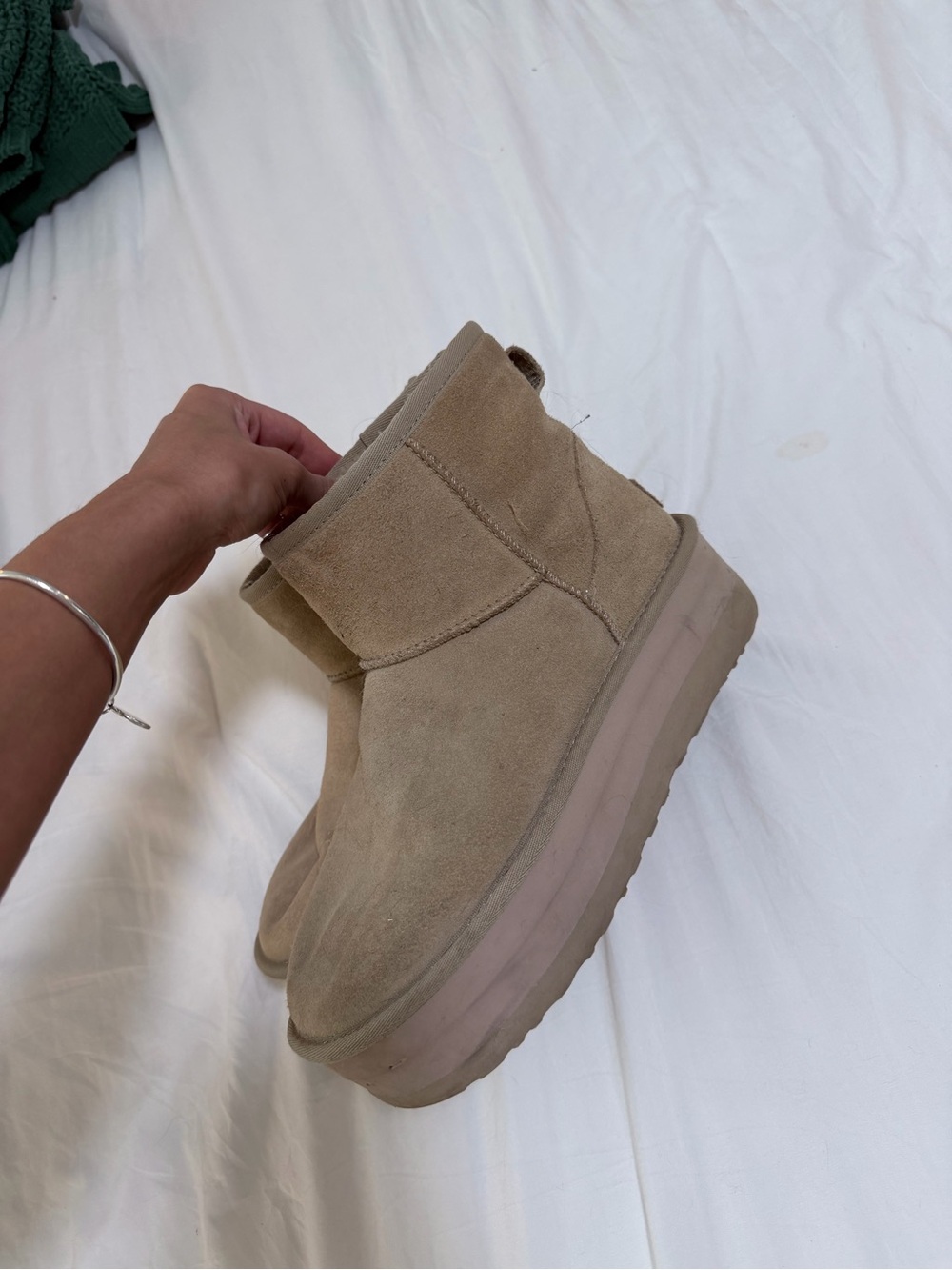 UGG Beige Suede Platform Ankle Booties